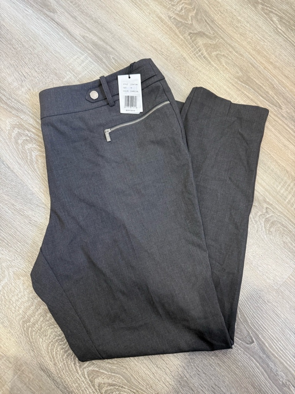 Calvin Klein Grey Zip-Accent Dress Pants